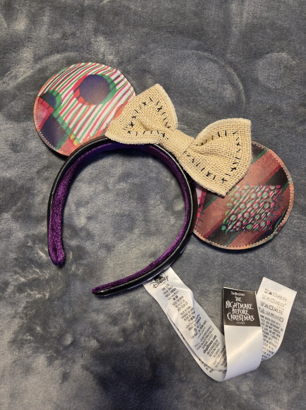 Disney The Nightmare Before Christmas Multicolor Ear Headband with Burlap Bow